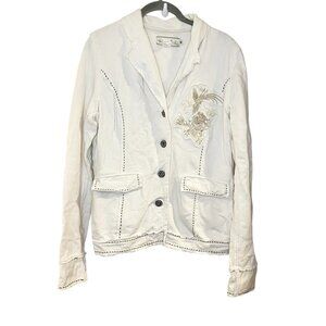 Mur Mur White Sweatshirt Blazer Jacket Dragon Embroidered Y2K Grunge Raw Stitch‎